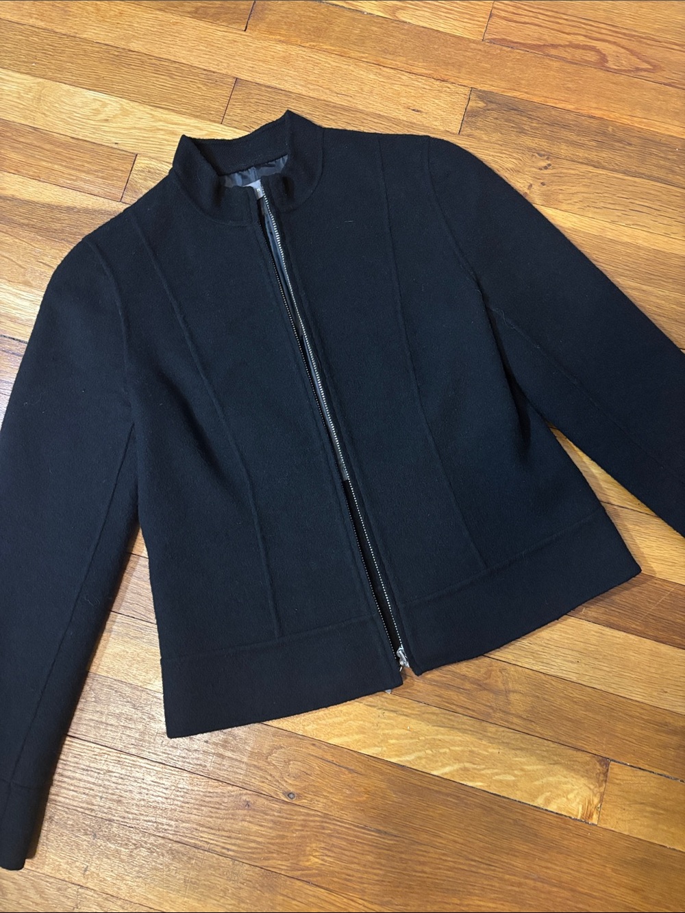 Kenar Black Zip-Front Blazer Jacket Top